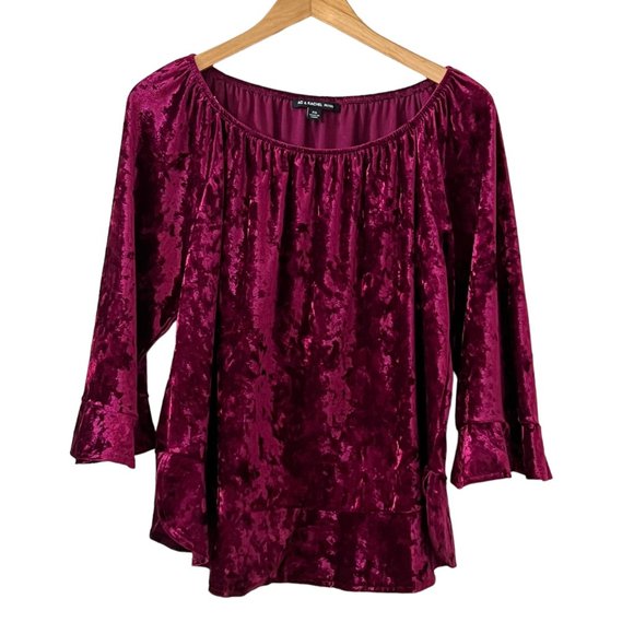 Zac & Rachel Tops - Zac & Rachel Women's Top Pink Velvet 3/4 Ruffle Sleeve Blouse Size PXL